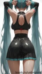 aqua_hair ass ass_focus breasts close-up covered_nipples hatsune_miku hot_breath nipples sweat sweatdrop tie wet wet_clothes