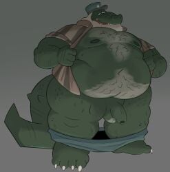 2024 alligator alligatorid anthro balls beard belly belly_overhang big_belly body_hair chest_hair clothed clothing clothing_around_legs crocodilian elderly elderly_male facial_hair foreskin full-length_portrait genitals good_ol'_clancy green_body green_scales half-closed_eyes hi_res later_alligator male manly moobs narrowed_eyes nipples open_clothing open_topwear overweight overweight_male partially_clothed penis pillowfight portrait reptile scales scalie smallbu smut_leo solo tail thick_tail thick_thighs topwear train_conductor underwear underwear_around_legs underwear_down undressing undressing_self white_beard white_facial_hair