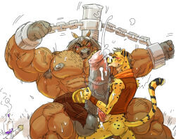 balls biceps big_muscles big_penis bigger_version_at_the_source blush bondage bound brown_fur chains cheetah clothing equine feline frottage fur furry furry_only horse hyper hyper_penis loincloth low_res male mammal multiple_males muscles muscular nipples original original_character pecs penis sex size_difference stagor55 yaoi