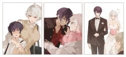 !? 1girls 2boys 3koma ?! age_progression big_breasts blush breast_press bride canon_genderswap class_3-z comic domination_loss duo_focus eye_patch female fully_clothed genderswap_(mtf) ginko_sakata gintama gintoki_sakata glasses groom hair_over_one_eye male naki_rg nervous official_alternate_costume older_female purple_hair red_eyes rule_63 school_uniform schoolgirl short_hair smile takasugi_shinsuke taller_girl teacher teacher_and_student textless very_short_hair wedding white_hair wholesome yoshida_shouyo younger_male