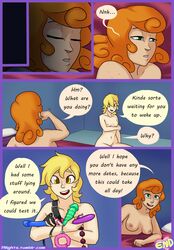 2girls 7nights after_sex anal_beads bedroom big_breasts blonde_hair breasts carrot_top_(mlp) comic comic_page cuffs date_night_(comic) derpy_hooves dildo english_text female female_only friendship_is_magic hair handcuffs human human_only humanized lying multiple_girls mutual_yuri my_little_pony nude orange_hair sex_toy shackles sleeping smile speech_bubble strapon straps vibrator yuri