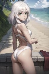 1girls ai_generated bikini female female_only green_eyes looking_at_viewer looking_back olya_petrova petite small_breasts tiny_bunny white_hair