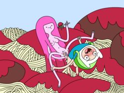 adventure_time backpack bag blonde_hair cum eating female finn_the_human human male pale_skin princess_bubblegum spaghetti uncensored