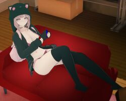 3d bra breasts danganronpa danganronpa_2:_goodbye_despair fefreak726 hoodie koikatsu large_breasts mole_on_breast nanami_chiaki nintendo_switch panties super_danganronpa_2 thighhighs