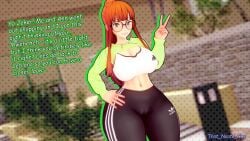 3d adidas atlus big_breasts cameltoe child_bearing_hips fully_clothed glasses imminent_sex orange_hair peace_sign persona persona_5 ponytail sakura_futaba sports_bra that_naoto_guy thick_thighs track_pants