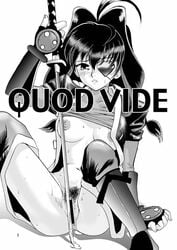 blush bodysuit breasts censored eye_patch fingerless_gloves gotou_kenji juan_gotoh jubei-chan monochrome nanohana_jiyuu ninja weapon