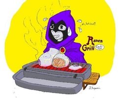 1girls breast_torture breasts breasts_out cooking dc_comics dcau female female_only gore grill grilling gynophagia jim_sugomi large_breasts rachel_roth raven_(dc) smooth_skin solo tagme teen_titans