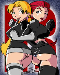 2girls boots cassidy_(pokemon) darkstar female female_only heel_boots high_heel_boots human human_only jessie_(pokemon) louis_darkstar multiple_females nintendo pokemon team_rocket thigh_boots