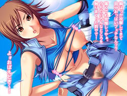 amasa-hikae artist_request blush breasts censored kazama_asuka large_breasts nipples no_bra no_panties open_fly open_mouth open_shorts pussy shorts tekken torn_clothes unzipped