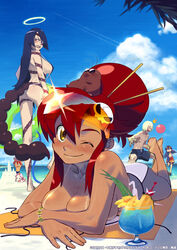 adiane ass barefoot beach bikini blood blue_hair boota darry_adai drink eye_patch face foreshortening gainax gainaxtop gimmy_adai glasses hair_ornament halo hands ishikawa_hideki long_hair nosebleed ponytail red_hair scorpion_tail side-tie_bikini simon_(tengen_toppa_gurren_lagann) sling_bikini smile swimsuit tail tan tanline tattoo tengen_toppa_gurren-lagann tengen_toppa_gurren_lagann tied_hair topless viral_(ttgl) wink yellow_eyes yoko_littner