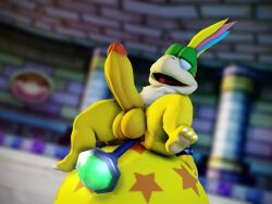 1boy 3d 4:3 anal anal_masturbation anal_sex anthro anus ball balls big_balls big_penis bracelet circumcised digital_media_(artwork) erection feet gaping gaping_anus genitals hair half-closed_eyes hi_res huge_balls huge_cock jewelry koopaling lemmy_koopa male male_only mario_(series) masturbation mohawk multicolored_hair narrowed_eyes nintendo nipples okami-san1500_(artist) pawpads pecs penetration penis sex_toy smile solo spiked_bracelet spikes thick_thighs wand