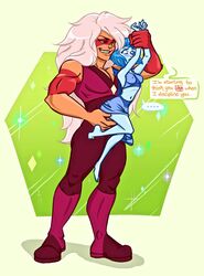 big_dom_small_sub blue_hair blue_skin blush female femdom femsub fingering gem_(species) jasper_(steven_universe) lapis_lazuli_(steven_universe) muscular muscular_female orange_skin size_difference steven_universe text white_hair xxxubbles yuri