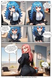 1girls_ass _butt ai_generated artist_sirnrei ass_bigger_than_head ass_cleavage ass_expansion big_ass blue_eyes blue_hair blush breasts comic drinking female female_only headband hourglass_expansion hourglass_figure huge_ass hyper_ass hyper_breasts multiple_girls nude office_lady official_alternate_costume savi sirnrei solo