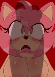 2d 2d_(artwork) 2d_artwork amy_rose big_breasts black_nose blush blush_lines blushing_female camilla_nsfw diadem eyelashes fangs green_eyes heart-shaped_pupils large_breasts open_eyes open_mouth penis_shadow saliva sega sonic_(series) sonic_the_hedgehog_(series) surprised_by_penis surprised_expression thirsty_expression