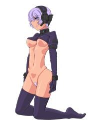 ass bellybutton crop_top doekuramori eyebrows female female_focus full_body hair_between_eyes headgear kneeling martyr_(the_citadel) matching_hair/eyes medium_breasts navel nipples_visible_through_shirt official_art open_mouth purple_eyes purple_gloves purple_hair simple_background sole_female solo solo_focus tape_censor teeth the_citadel the_martyr thighhighs thighs transparent_background