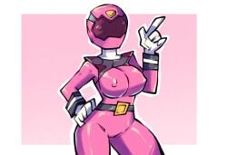 1girls ai_generated bodysuit breasts covered_nipples female full_body_suit helmet mullon novelai pink_ranger png power_rangers super_sentai tokusatsu