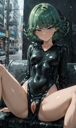 ai_generated green_eyes green_hair pussy spread_legs tatsumaki