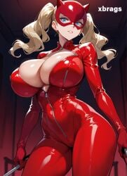 ai_generated ann_takamaki big_ass big_breasts breasts breasts breasts_bigger_than_head cleavage curvy curvy_figure large_ass large_breasts light-skinned_female persona persona_5 standing twintails xbrags