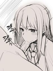 fellatio female idolmaster idolmaster_cinderella_girls long_hair monochrome nogi_yasuhito oral penis shibuya_rin sketch