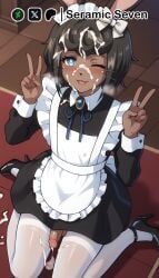 1boy 2d ai_generated anthro anthro_male blush blush bowtie bunny_ears cum cum_drip cum_on_body cum_on_face dark-skinned_femboy dark-skinned_male dark_skin double_v double_v_sign femboy femboy_focus femboy_only flaccid flaccid_cock flaccid_penis furry furry_femboy furry_male headhunter_rabbit heavy_breathing high_heels looking_at_viewer maid_headdress maid_outfit maid_uniform male one_eye_closed overlord_(maruyama) rabbit_ears seramic_seven solo solo_femboy solo_focus v_sign whiskers