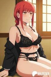 big_areola big_breasts big_thighs chainsaw_man lingerie makima makima_(chainsaw_man) mazxstar red_eyes red_hair spiral_eyes