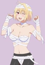 :d alternate_version_available arcueid_brunestud bandage big_breasts blonde_hair blush breasts functionally_nude halloween halloween_costume huge_breasts large_breasts melty_blood mummy mummy_wrappings pantyhose partially_clothed red_eyes short_hair thighs tsukihime tummy type-moon weilaizuigao703 wink winking winking_at_viewer wrappings