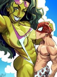 1boy 1girls ass bikini breasts female male marvel peter_parker sex she-hulk spider-man stagbeetle tagme