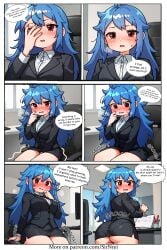 1girls_ass _butt ai_generated artist_sirnrei ass_bigger_than_head ass_cleavage ass_expansion big_ass blue_eyes blue_hair blush breasts comic drinking female female_only headband hourglass_expansion hourglass_figure huge_ass hyper_ass hyper_breasts multiple_girls nude office_lady official_alternate_costume savi sirnrei