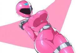 1girls ai_generated bodysuit breasts covered_nipples diagonal_angle female full_body_suit helmet large_breasts mullon novelai pink_ranger power_rangers super_sentai thick_thighs tokusatsu wide_hips