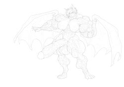 2022 anthro bat big_breasts big_muscles big_penis breasts full-length_portrait genitals gynomorph hi_res huge_breasts huge_cock huge_muscles hutska_(artist) hyper hyper_genitalia hyper_muscles hyper_penis intersex line_art mammal monochrome muscular muscular_wings penis portrait solo spread_wings vein veiny_muscles veiny_penis wings