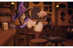 3d animated animated bouncing_breasts bubukuin doggy_style female from_behind genshin_impact hilichurls_(species) larger_female mona_(genshin_impact) monster smaller_male tagme thick_thighs thighhighs twintails witch_hat