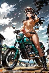 ai_generated ass_focus big_penis black_hair dragon_ball_z erection futanari mai_(dragon_ball) motorcycle small_breasts uncensored