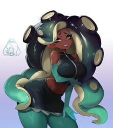 2025 arm_sleeves artist_logo artist_name big_ears black_hair black_hair_female cephalopod cephalopod_humanoid clothed clothed_female clothing dark-skinned_female dark_hair dark_skin dark_skinned_female ear english fangs female female_focus female_only little_blood marina_(splatoon) midriff nintendo octoling octoling_girl oerba_yun_fang pseudo_hair skirt solo solo_female solo_focus splatoon splatoon_2 stockings tentacle tentacle_hair text topwear