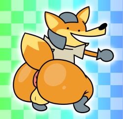 2024 anthro anus arms_out ass balls big_butt canid canine crouching derpy digital_drawing_(artwork) digital_media_(artwork) fox fox_mccloud genitals looking_at_viewer looking_back looking_back_at_viewer male male_only mammal melee_fox nintendo open_mouth pelnsfw presenting_hindquarters raised_tail rear_view solo something_about star_fox tail terminalmontage thick_thighs