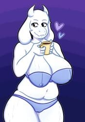 cameltoe chubby chubby_female cleavage felinicanarchy female female_focus furry goat highres horns huge_breasts lingerie milf nipple_bulge nipple_outline self_upload stretch_marks thick_thighs tummy undertale underwear