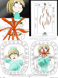 blonde_hair blue_eyes body_invasion clothing comic female forced intorsus_volo oral parasite scared tagme tentacle vore worm worms