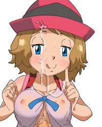 bloggerman blush breasts cum erect_nipples female human human_only male nintendo paizuri pokemon pokemon_(anime) pokemon_xy ribbon serena_(pokemon) short_serena straight sweat tongue