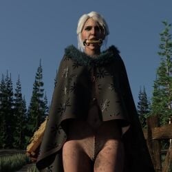 3d assmodeusbonds bondage captured captured_heroine cd_projekt_red ciri female filthy freckles gagged green_eyes light-skinned_female looking_at_viewer mascara pubic_hair pussy scar solo tattoo the_witcher_(series) the_witcher_3:_wild_hunt white_hair