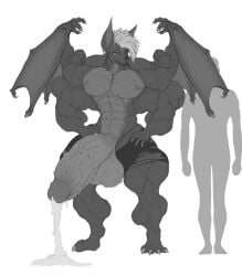 anthro bat big_muscles big_penis bodily_fluids bottomwear clothing cum ejaculation featureless_chest full-length_portrait genital_fluids genitals hi_res huge_cock huge_muscles hutska_(artist) hyper hyper_genitalia hyper_muscles hyper_penis male mammal monochrome muscular muscular_wings penis portrait shorts solo spread_wings torn_bottomwear torn_clothing torn_shorts vein veiny_penis wings