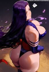 1girls ai_generated ass ass ass_focus back back_view bare_arms bare_legs bare_shoulders bare_thighs big_ass big_breasts big_butt clothed clothing color erotic_nansensu female female_focus female_only hi_res large_breasts light-skinned_female light_skin long_hair looking_back marvel marvel_comics marvel_rivals psylocke purple_hair solo solo_female thick_thighs x-men