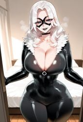 1girls ai_generated black_cat_(marvel) blue_eyes breasts felicia_hardy female female_only large_breasts light-skinned_female light_skin looking_at_viewer marvel mask randoai solo white_hair wide_hips