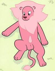 2015 balls cartoon_network cute erection feline feral fur hair lion lion_(steven_universe) male male_only mammal mane penis pink_fur solo steven_universe zekromlover