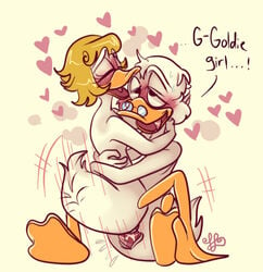 anthro avian bird blush cowgirl_position cum disney duck female glittering_goldie goldie_o'gilt male on_top penis scrooge_mcduck scroogerello sex straight the_life_and_times_of_scrooge_mcduck vaginal_penetration