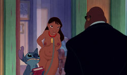 alien black_hair breasts brown_eyes chains cobra_bubbles dark-skinned_female dark-skinned_male dark_skin disney edit experiment_(species) female lilo_and_stitch long_hair male nani_pelekai nude pussy screenshot screenshot_edit slave stitch tagme