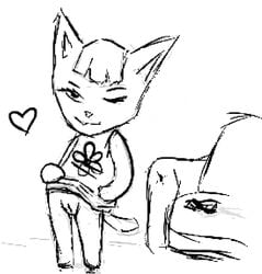 animal_crossing anthro domestic_cat felid feline felis lowres merry_(animal_crossing) nintendo pussy sketch skirt skirt_lift tagme vagina