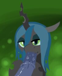 2015 abstract_background animated changeling disembodied_penis duo equine fearingfun female feral friendship_is_magic hair half-closed_eyes horn long_hair male mammal my_little_pony oral penis queen_chrysalis_(mlp) saliva sex solo_focus straight