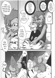 anthro blush clothing comic cougar dialogue digitigrade english_text feline fur greyscale hair long_hair male mammal manga masturbation mikazuki_karasu monochrome penis saliva stripes text tiger translated white_fur yaoi