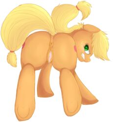 alpha_channel angry anus applejack_(mlp) blonde_hair blush clitoris cutie_mark cycloned equine female freckles friendship_is_magic fur hair half-closed_eyes horse looking_at_viewer mammal my_little_pony orange_fur plain_background pony pussy pussy_juice smooth_skin solo teeth transparent_background