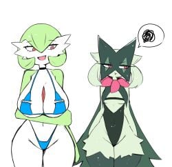 anthro breast_comparison female gardevoir meowscarada pokemon pokemon_(species) size_difference wozzu1