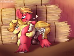 after_sex animal_genitalia animal_penis anus balls barn big_macintosh_(mlp) biting_lip blonde_hair blush braeburn_(mlp) breath brown_penis cousins cum cum_in_ass cum_inside cum_on_penis cum_string cutie_mark duo equine equine_penis equinox erection friendship_is_magic fur hair half-closed_eyes heart horse horsecock incest indoors male mammal my_little_pony open_mouth orange_hair penis pony precum red_fur smile teeth tongue tongue_out yaoi yellow_fur